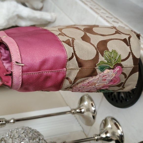 💕 COACH Pink Floral Handbag & Mini Skinny Wallet 💕 - Picture 15 of 17